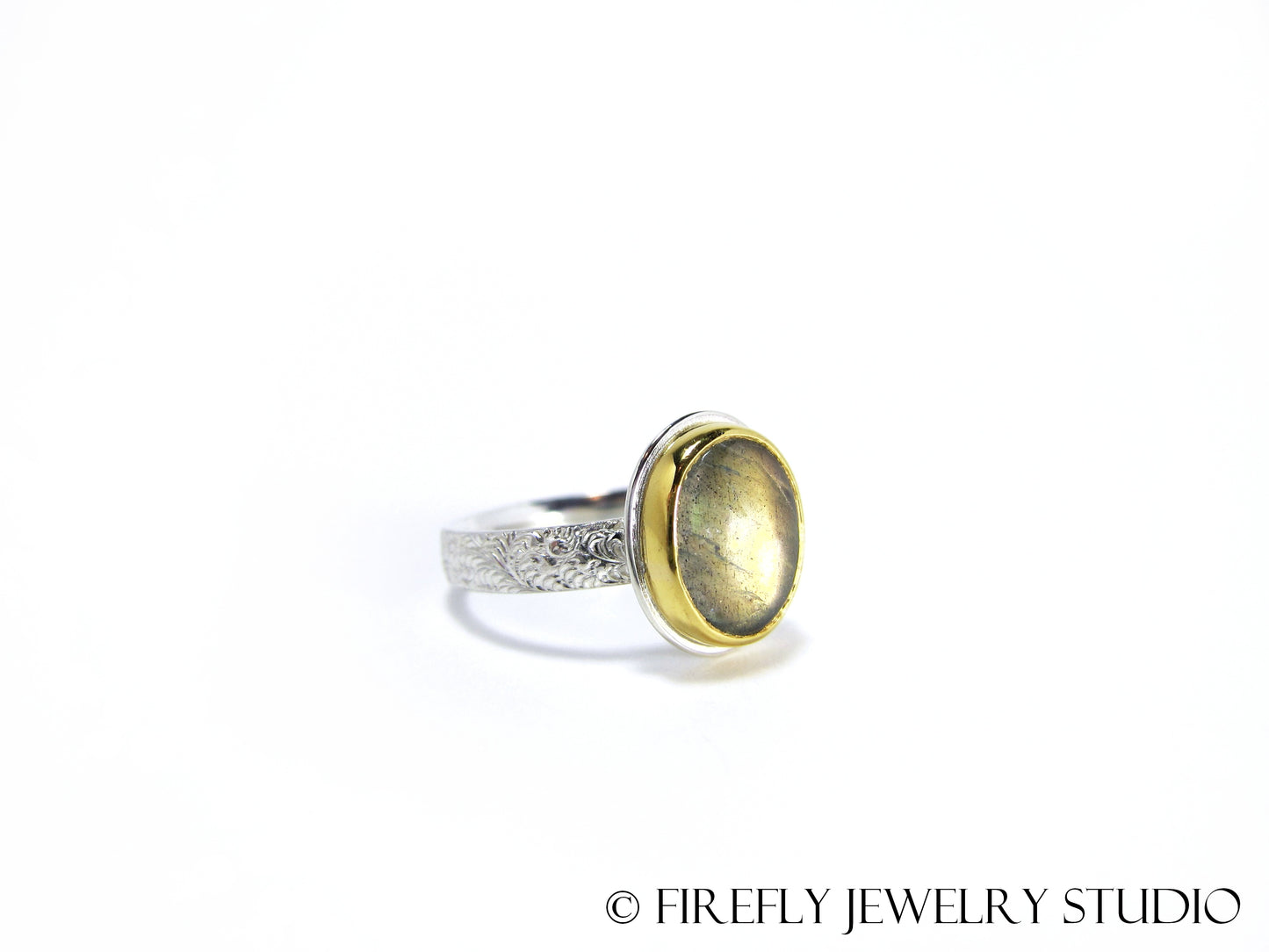 Labradorite Moon Glow Ring in 24k Gold and Sterling. Size 7.75 - Firefly Jewelry Studio