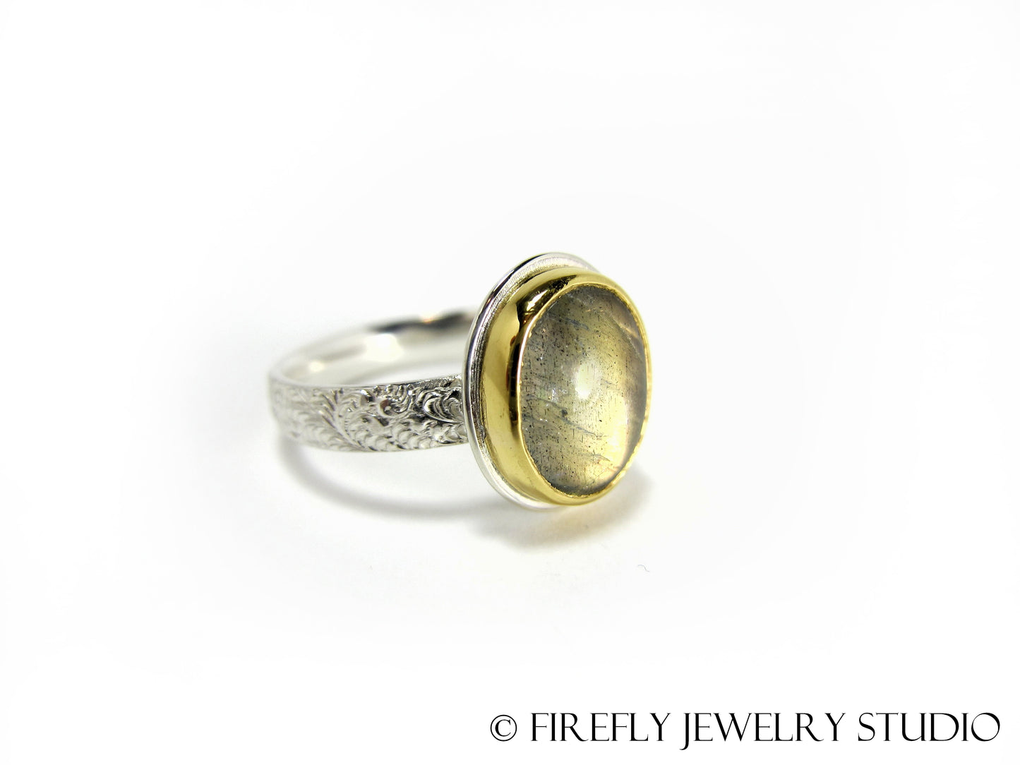 Labradorite Moon Glow Ring in 24k Gold and Sterling. Size 7.75 - Firefly Jewelry Studio