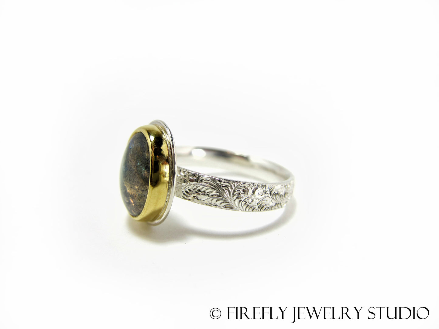 Labradorite Moon Glow Ring in 24k Gold and Sterling. Size 7.75 - Firefly Jewelry Studio