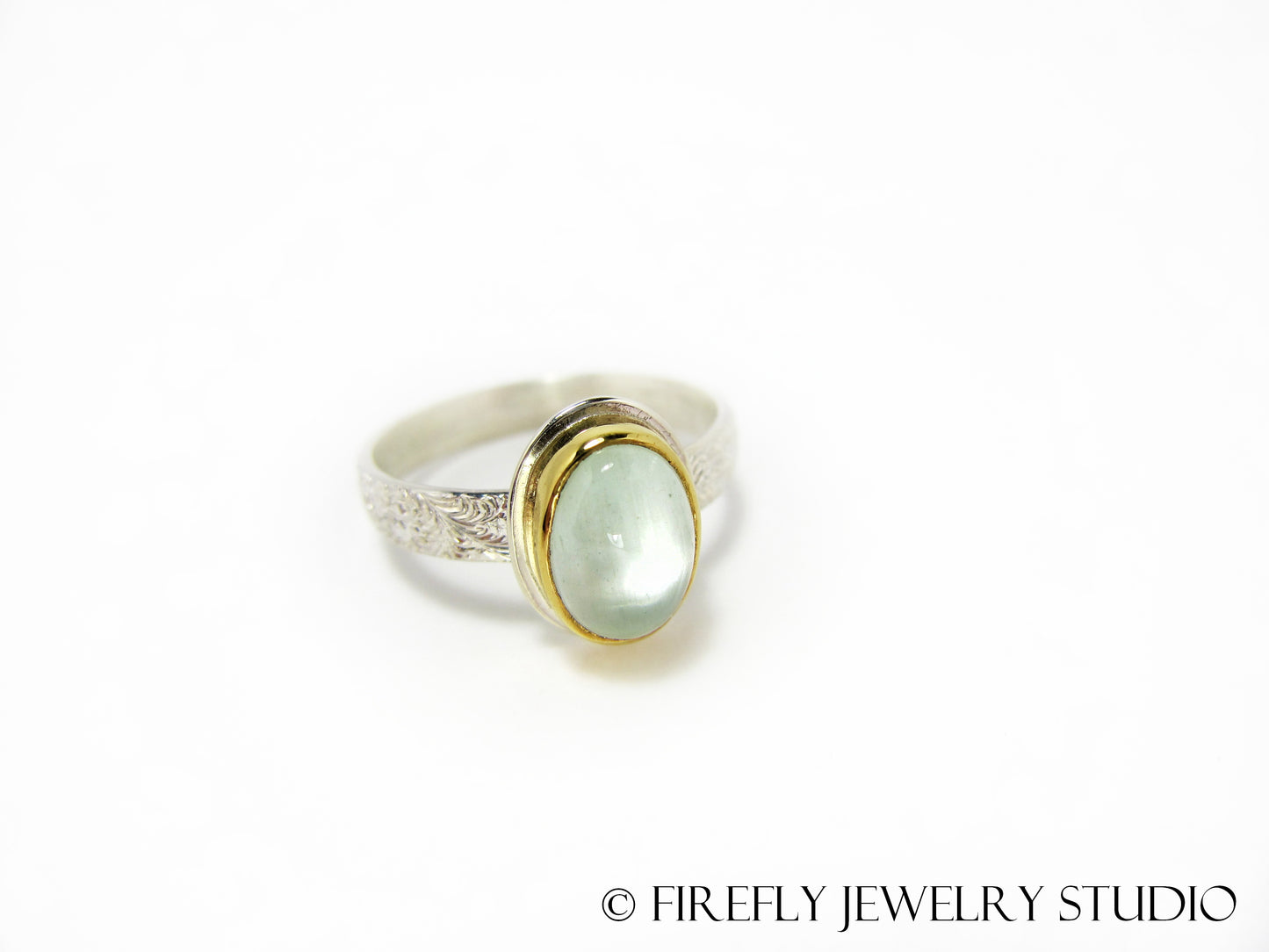Aquamarine Oval Ring in 24k Gold and Sterling. Size 7.5 - Firefly Jewelry Studio