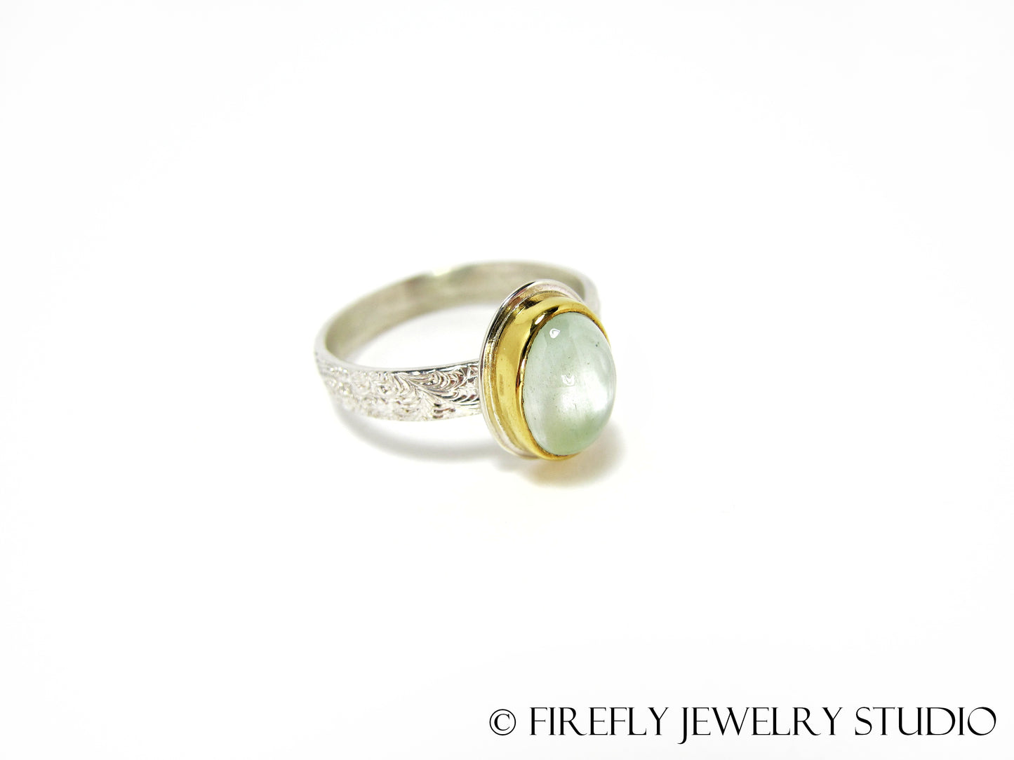 Aquamarine Oval Ring in 24k Gold and Sterling. Size 7.5 - Firefly Jewelry Studio