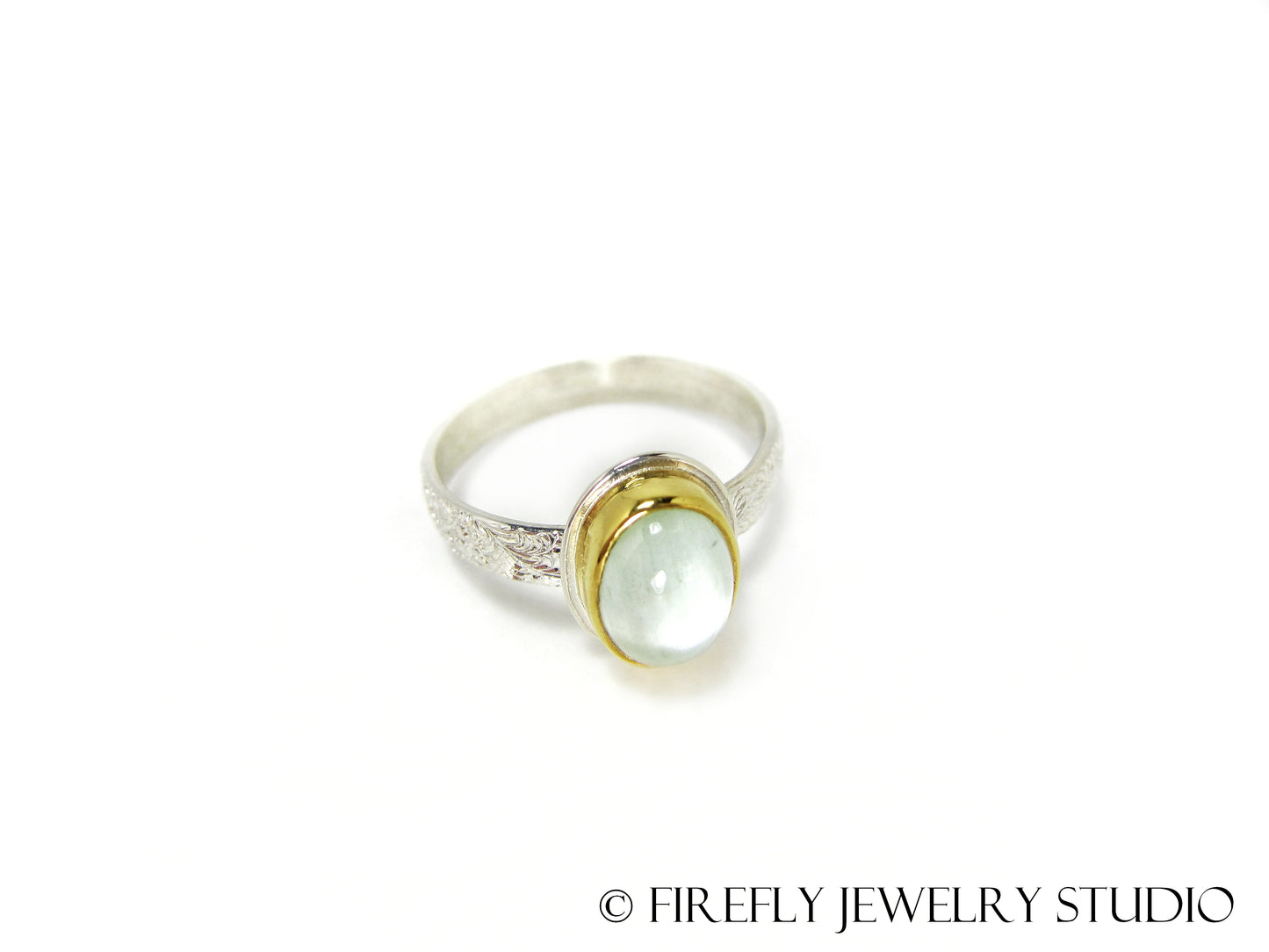 Aquamarine Oval Ring in 24k Gold and Sterling. Size 7.5 - Firefly Jewelry Studio
