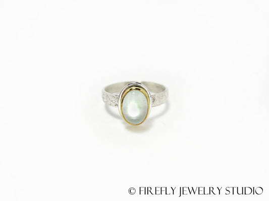 Aquamarine Oval Ring in 24k Gold and Sterling. Size 7.5 - Firefly Jewelry Studio