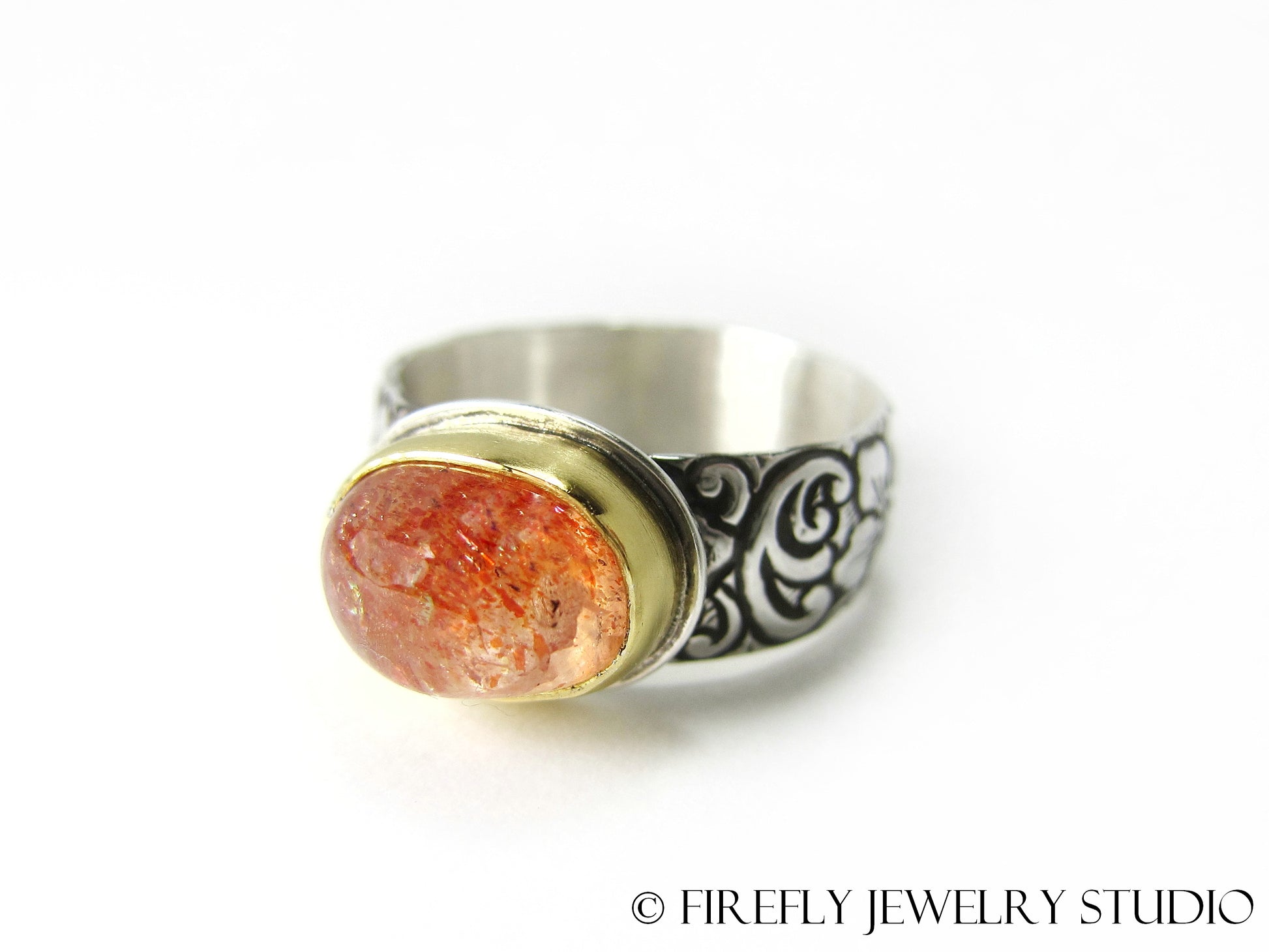 Confetti Sunstone Ring in 24k Gold and Sterling Silver. Size 6.75 - Firefly Jewelry Studio