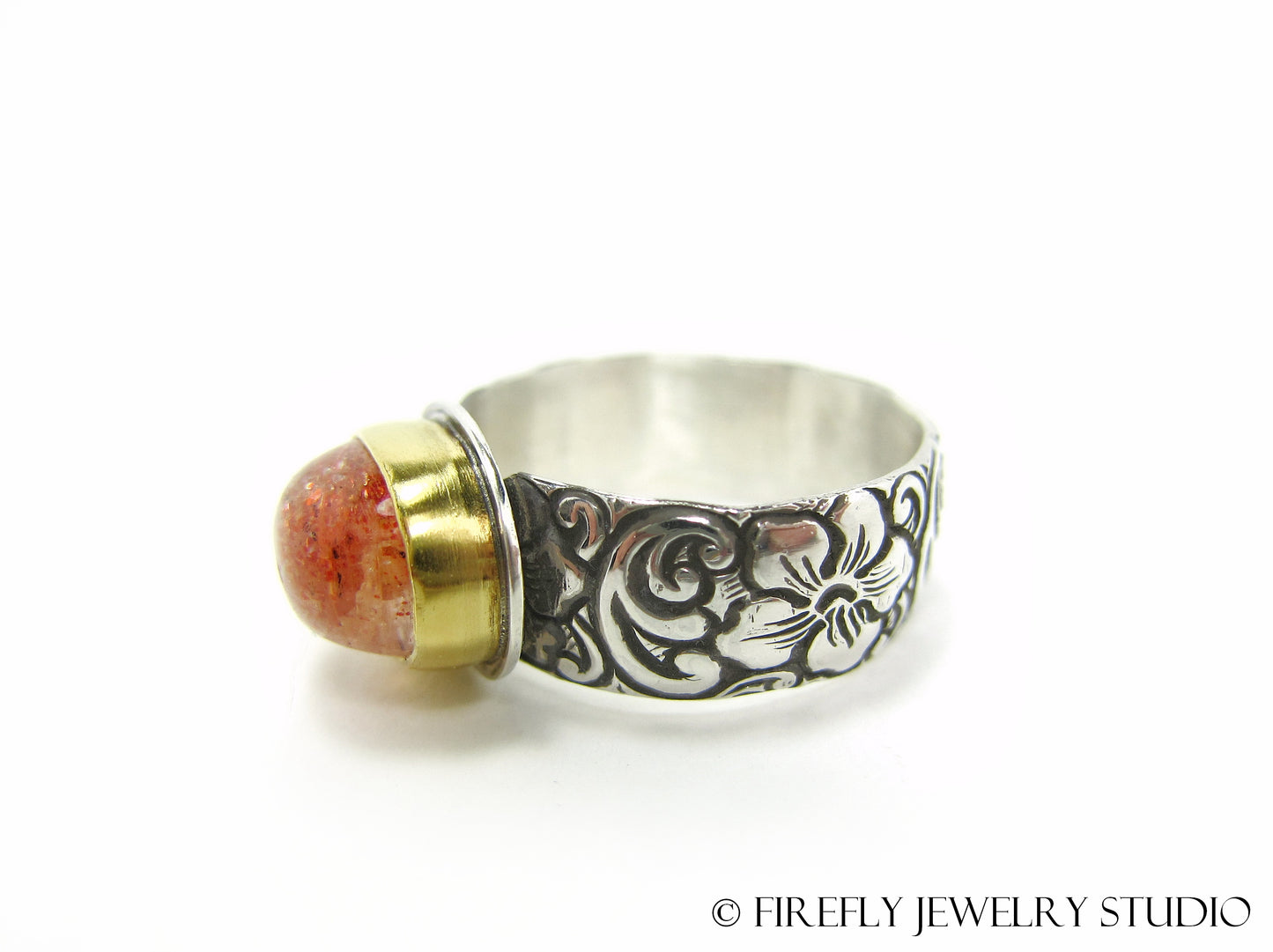 Confetti Sunstone Ring in 24k Gold and Sterling Silver. Size 6.75 - Firefly Jewelry Studio