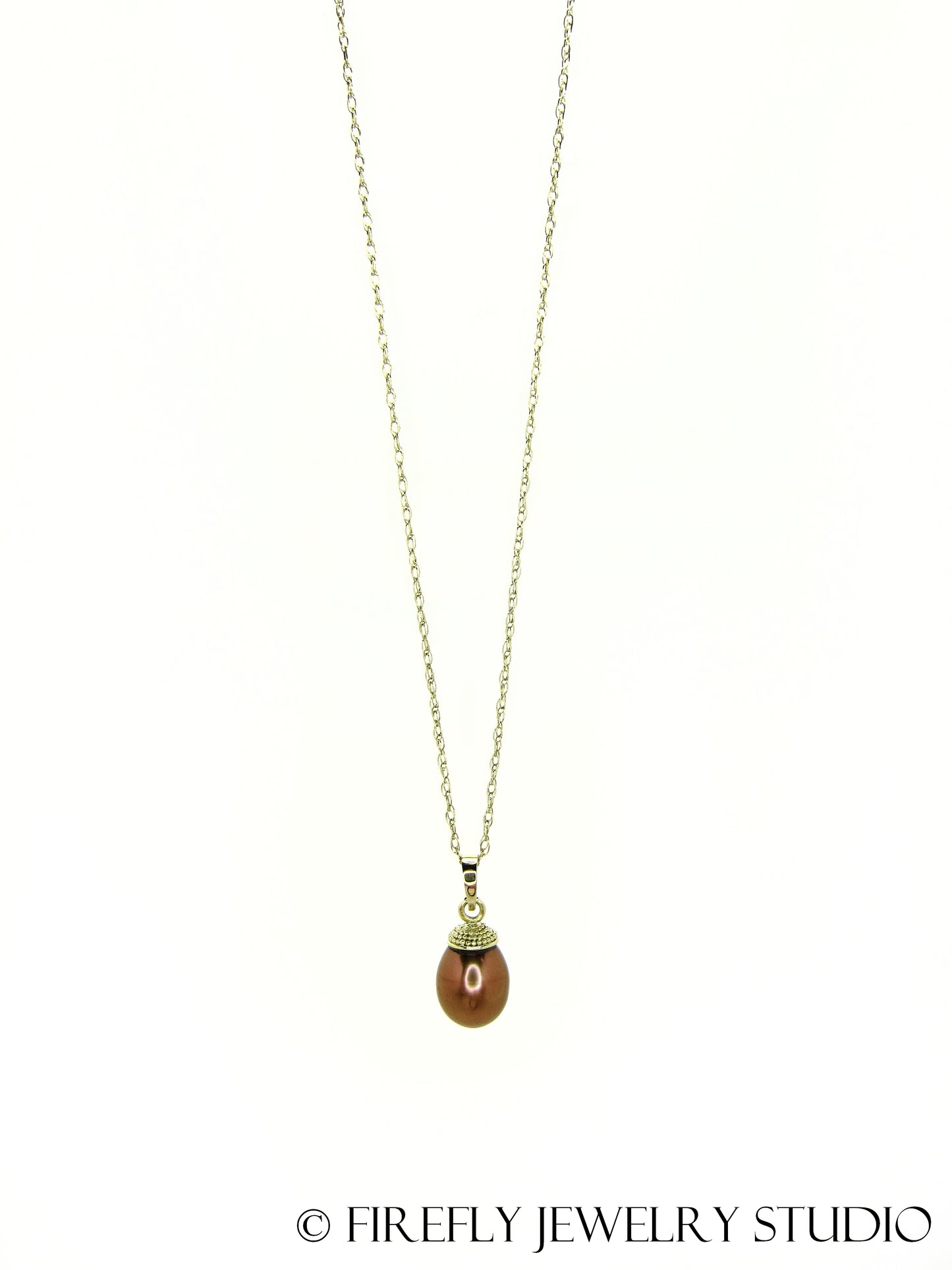 Copper Pearl Acorn Necklace in 18k Yellow Gold - Firefly Jewelry Studio