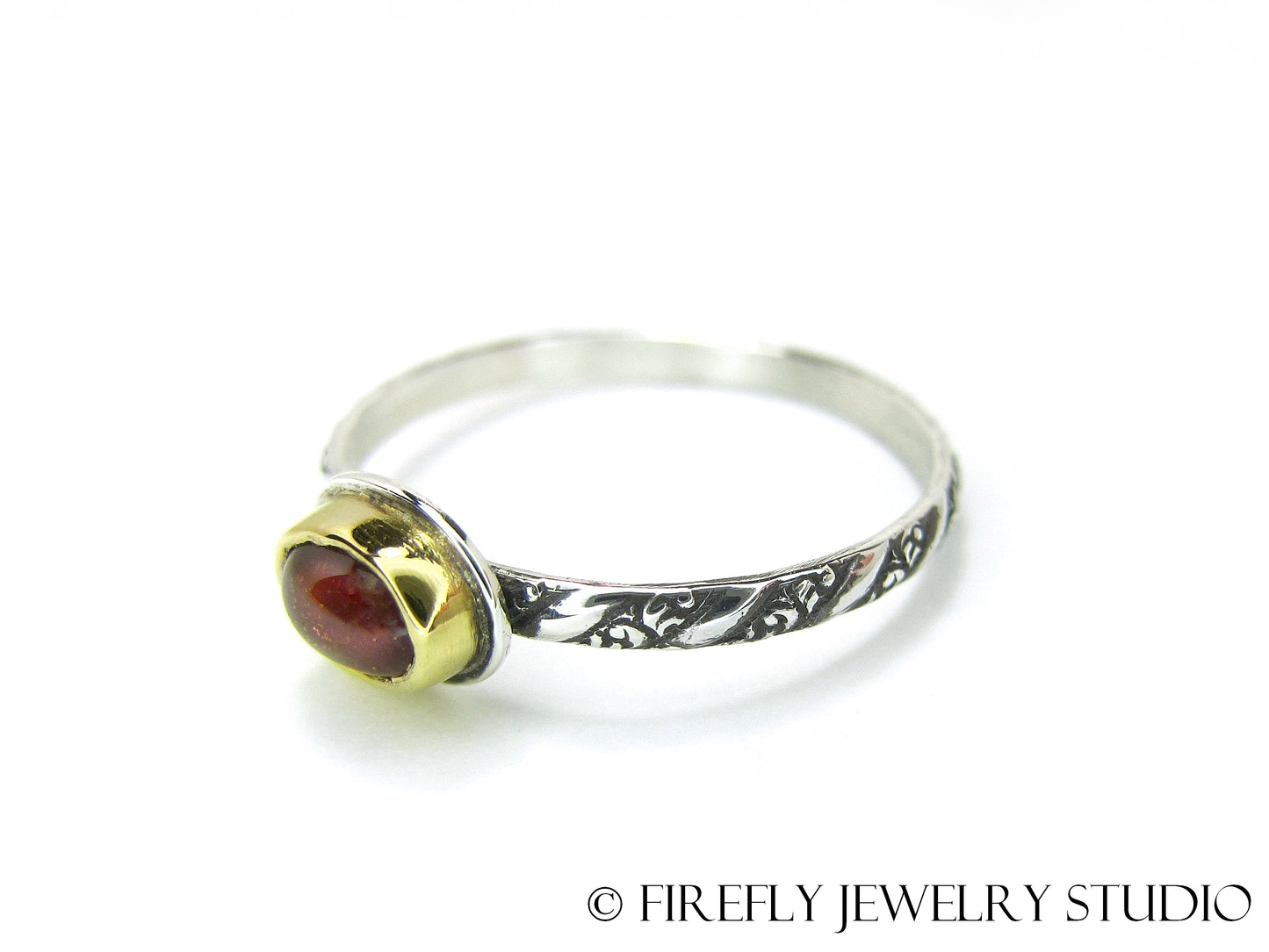Dainty Sunstone Solitaire Stacking Ring in 24k Gold and Sterling Silver. Size 8.25 - Firefly Jewelry Studio