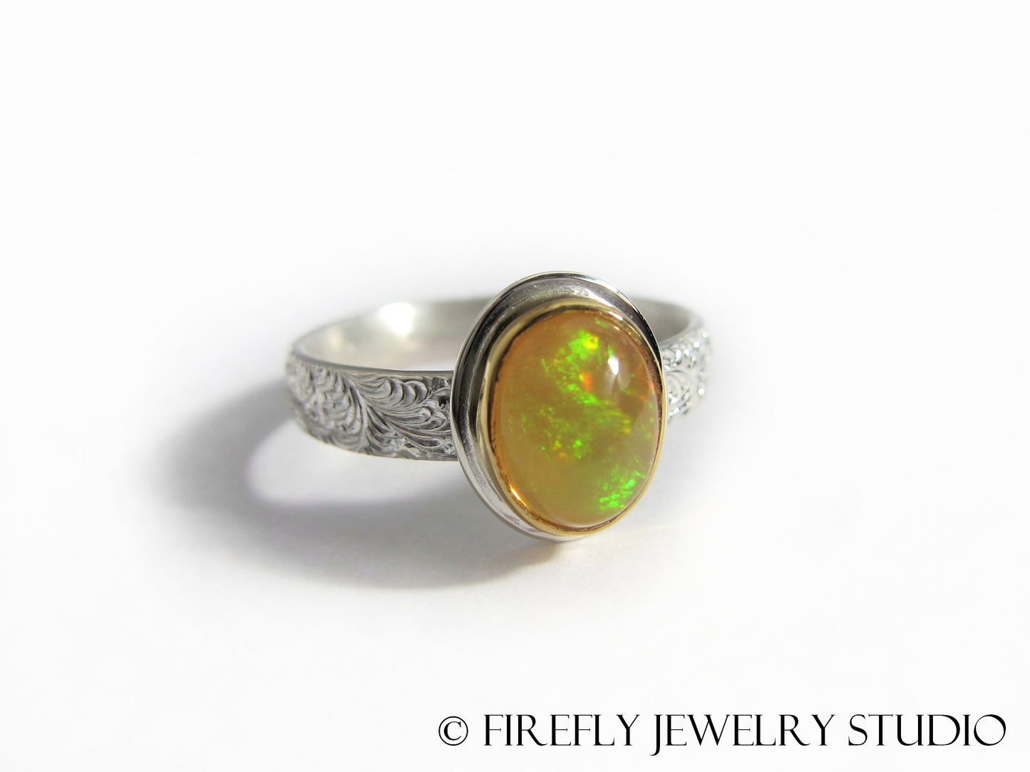 Ethiopian Opal Ring in 24k Gold and Sterling. Size 6.5 - Firefly Jewelry Studio