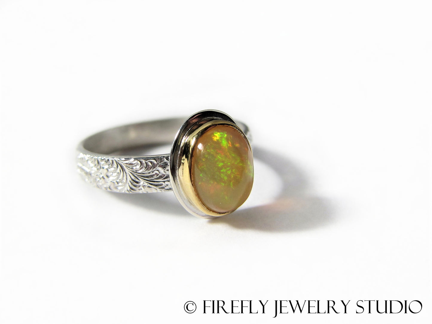 Ethiopian Opal Ring in 24k Gold and Sterling. Size 6.5 - Firefly Jewelry Studio