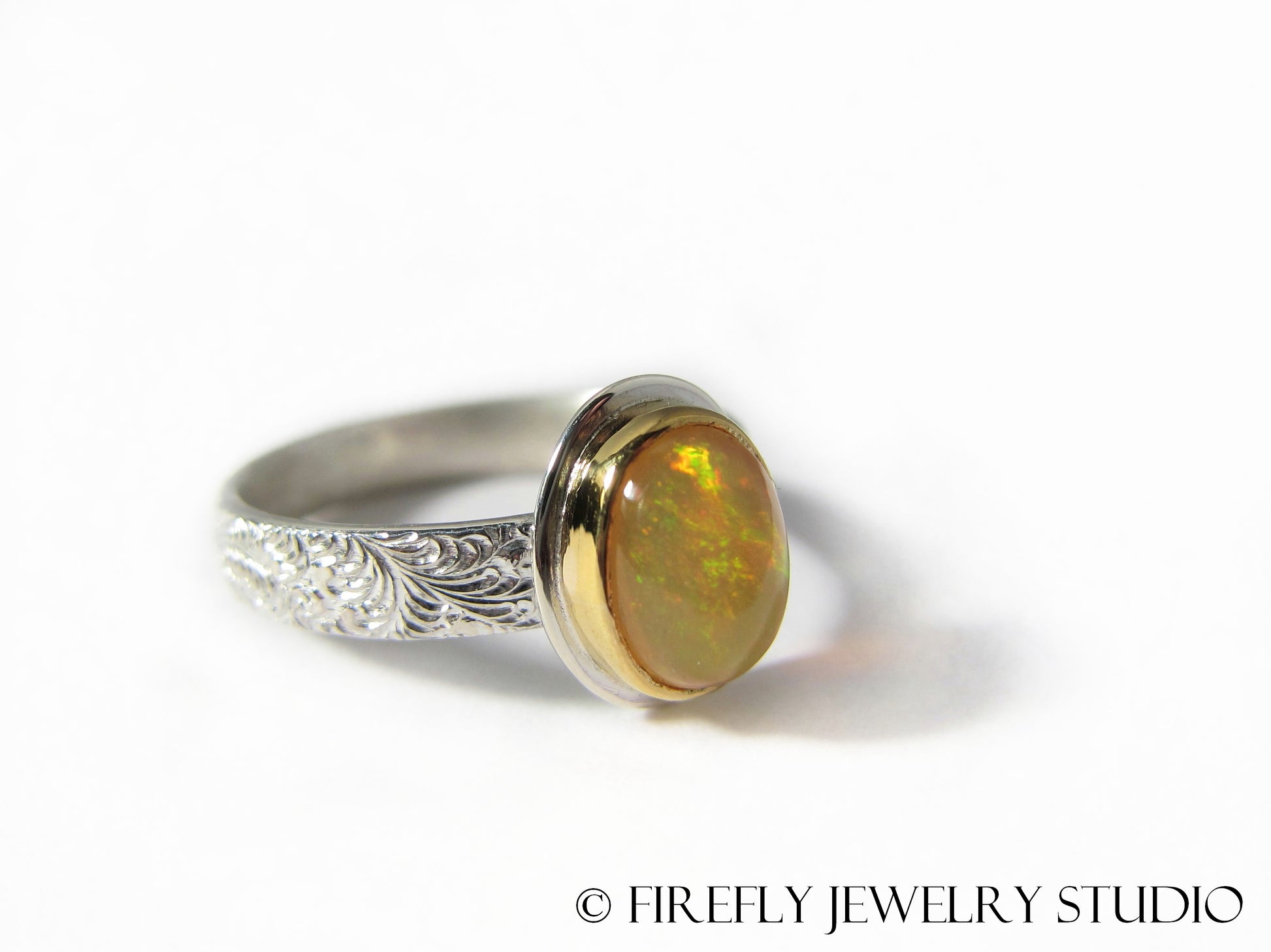 Ethiopian Opal Ring in 24k Gold and Sterling. Size 6.5 - Firefly Jewelry Studio