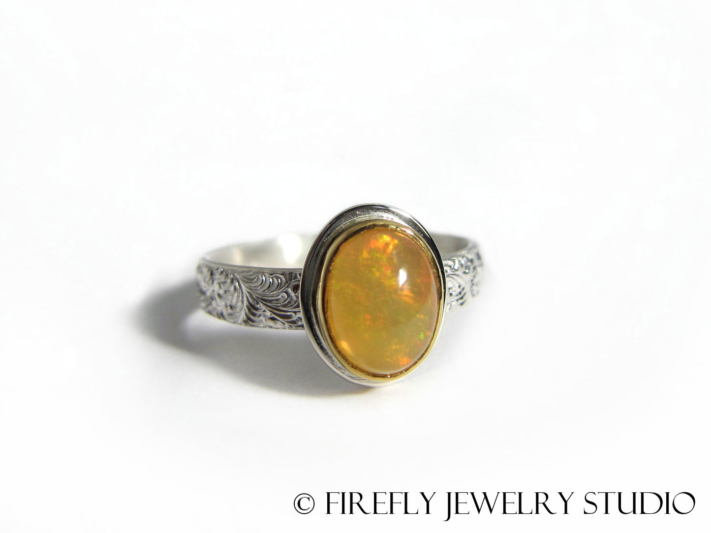 Ethiopian Opal Ring in 24k Gold and Sterling. Size 6.5 - Firefly Jewelry Studio