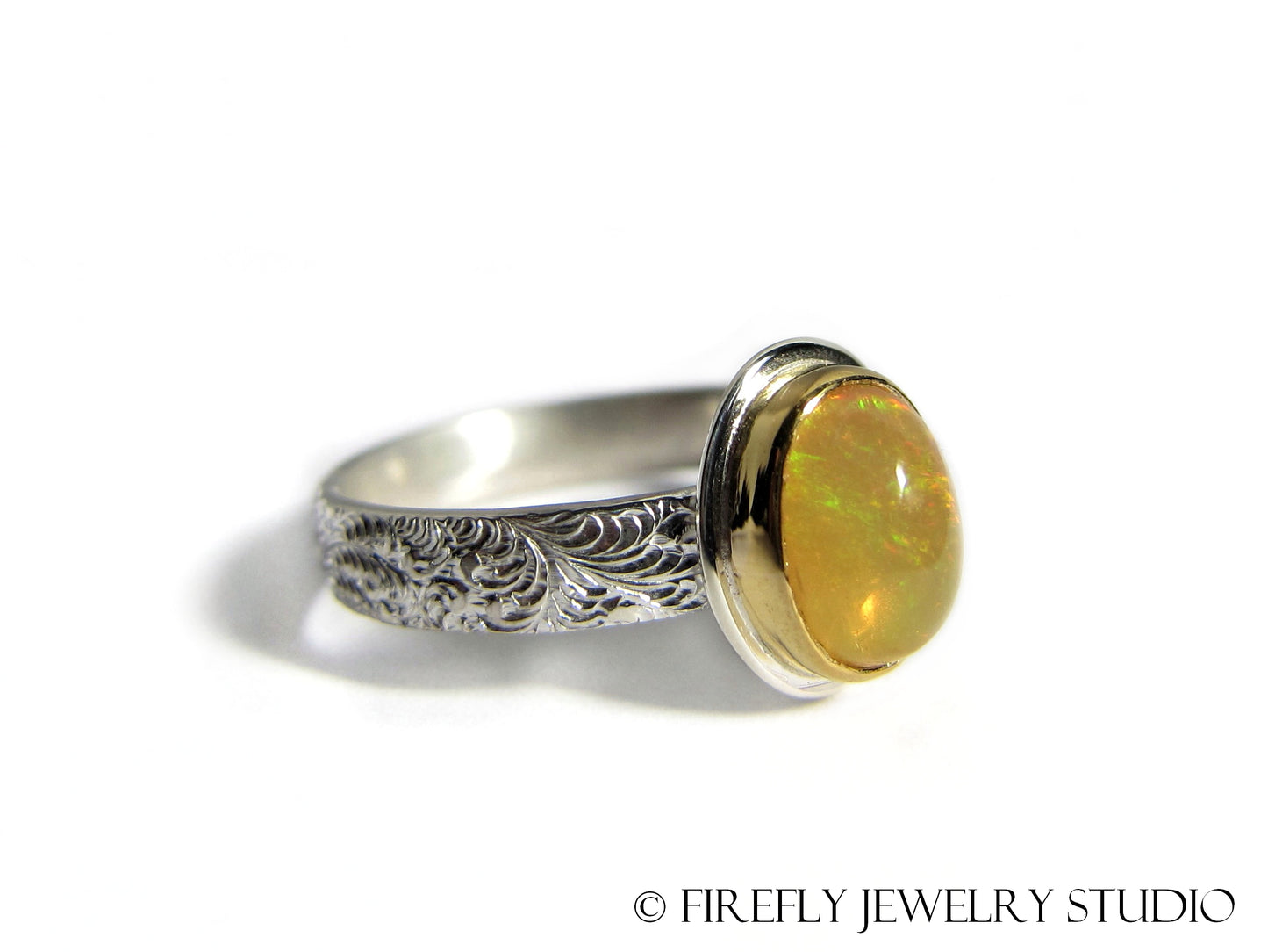 Ethiopian Opal Ring in 24k Gold and Sterling. Size 6.5 - Firefly Jewelry Studio