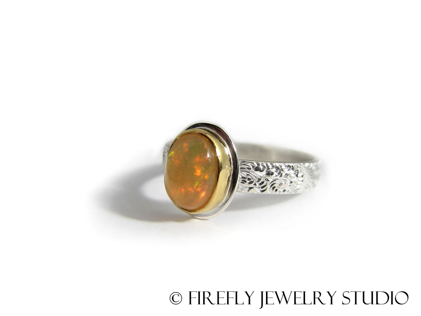 Ethiopian Opal Ring in 24k Gold and Sterling. Size 6.5 - Firefly Jewelry Studio