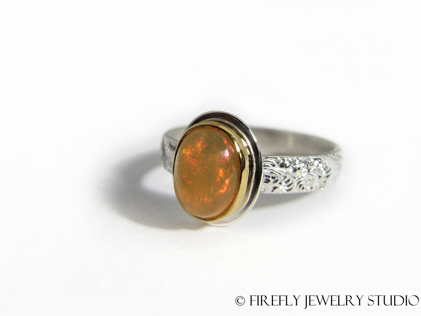 Ethiopian Opal Ring in 24k Gold and Sterling. Size 6.5 - Firefly Jewelry Studio