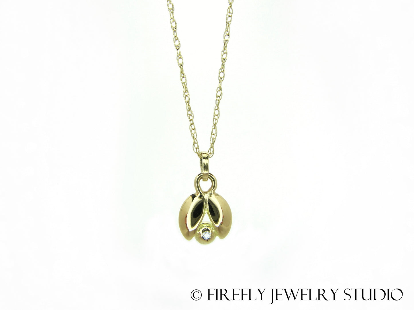 18k Yellow Gold Mini-Firefly Necklace with Diamond - Made to Order - Firefly Jewelry Studio