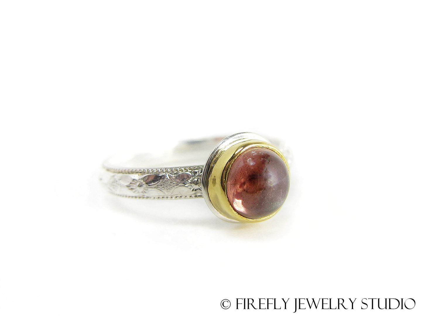 Sunstone Blood Moon Ring in 24k Gold and Sterling. Size 7 - Firefly Jewelry Studio