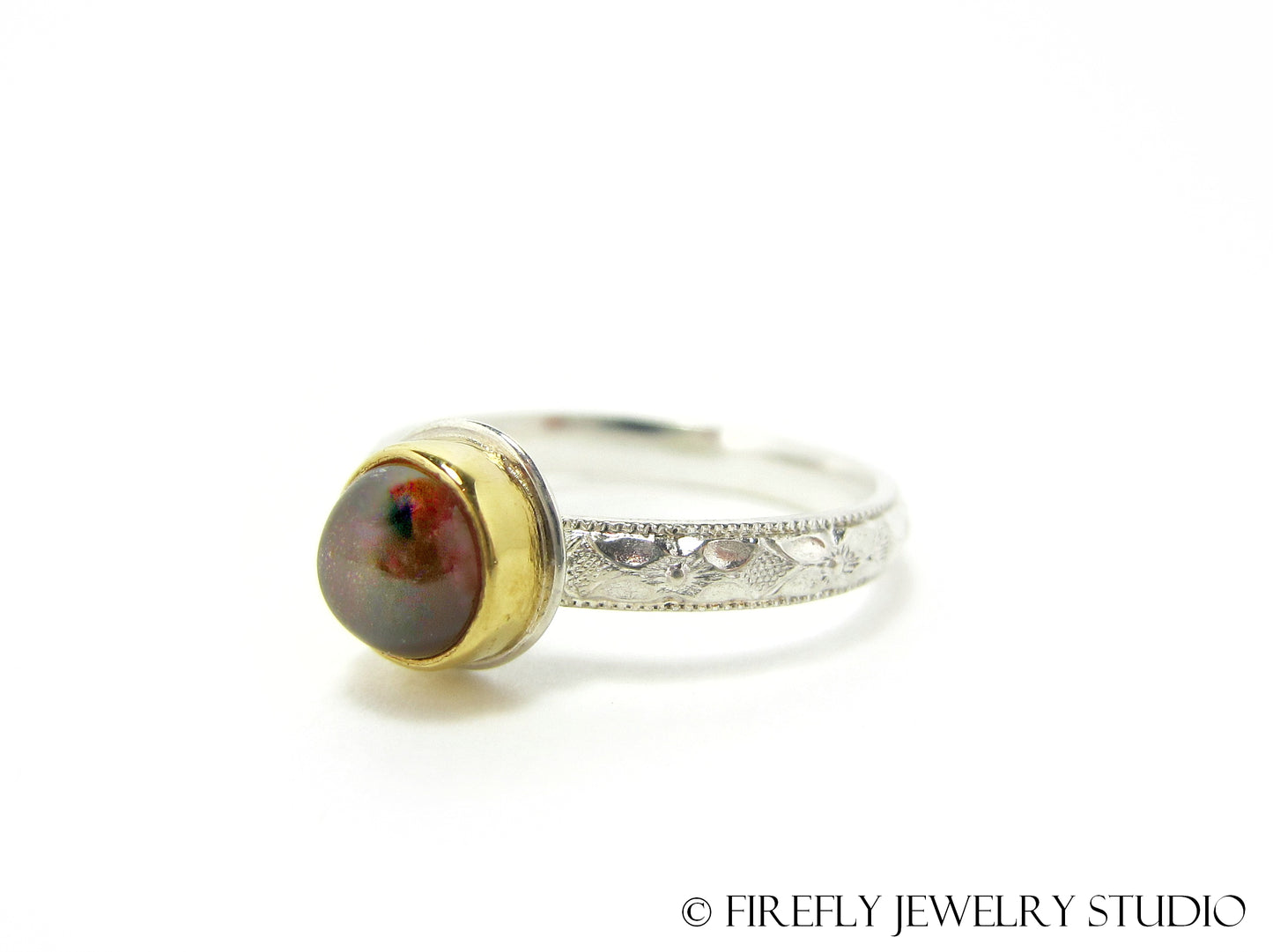 Sunstone Blood Moon Ring in 24k Gold and Sterling. Size 7 - Firefly Jewelry Studio