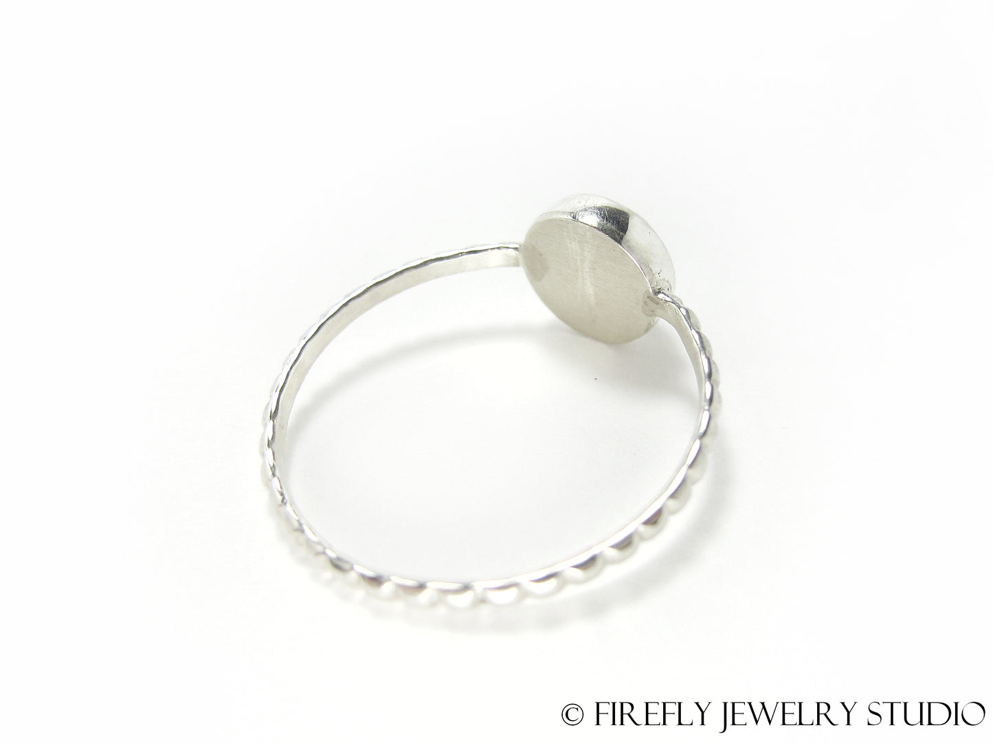 Strawberry Sunstone Solitaire Stacking Ring. Size 8 - Firefly Jewelry Studio