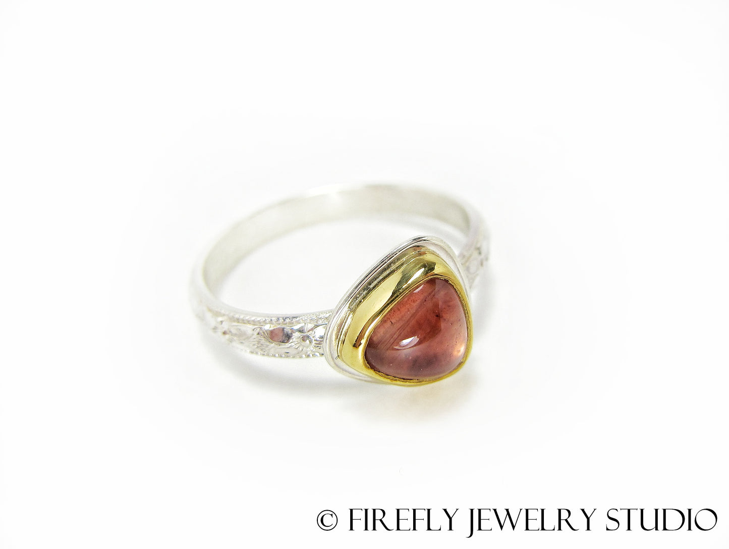 Sunstone Trine Ring in 24k Gold and Sterling. Size 7.75 - Firefly Jewelry Studio