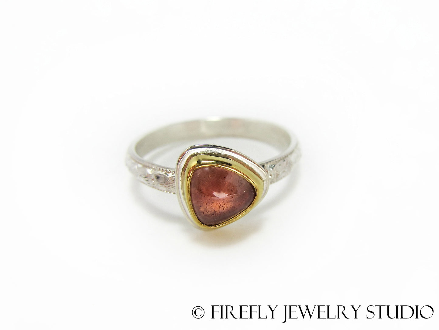 Sunstone Trine Ring in 24k Gold and Sterling. Size 7.75 - Firefly Jewelry Studio