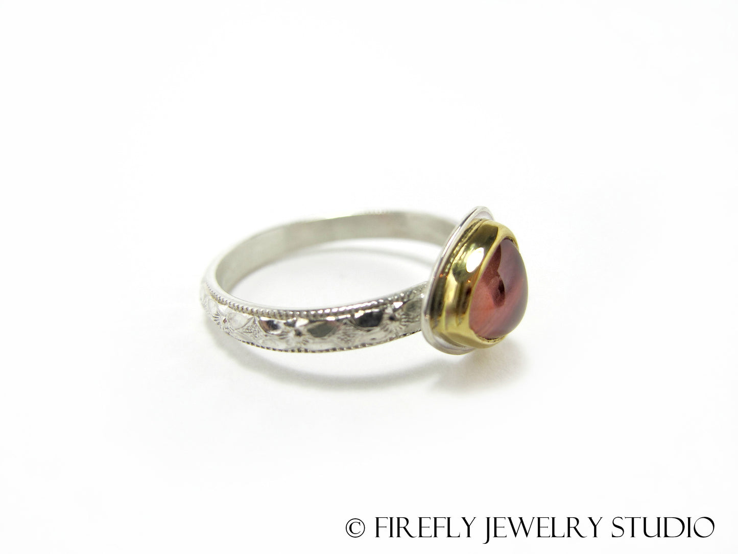 Sunstone Trine Ring in 24k Gold and Sterling. Size 7.75 - Firefly Jewelry Studio