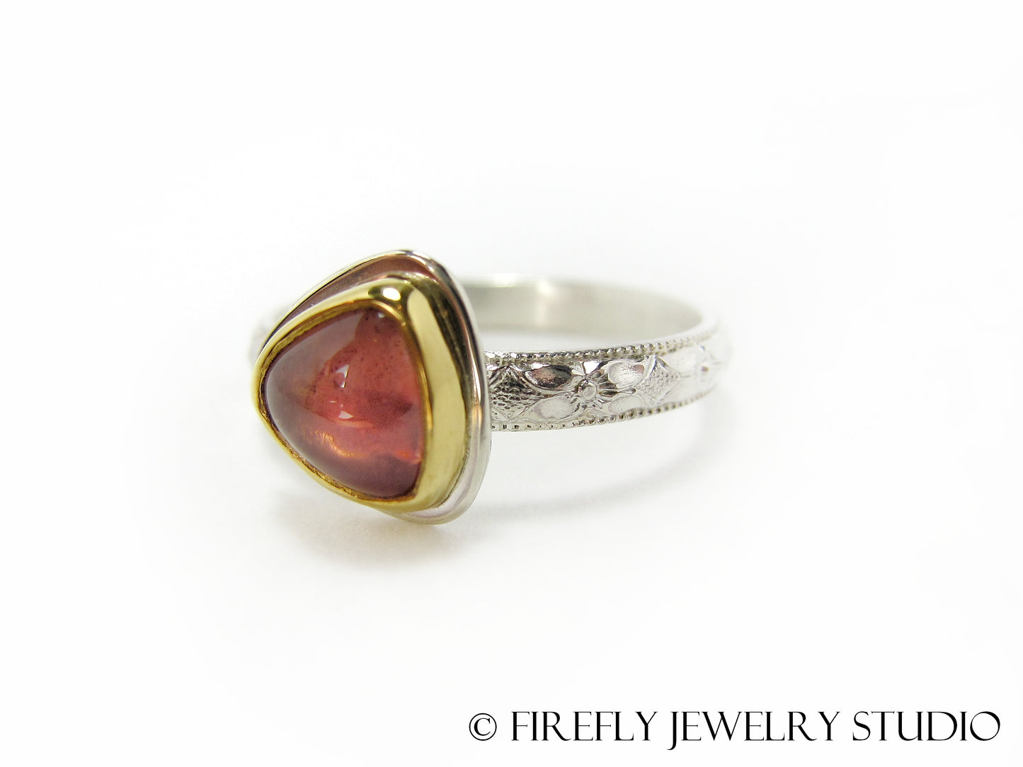 Sunstone Trine Ring in 24k Gold and Sterling. Size 7.75 - Firefly Jewelry Studio