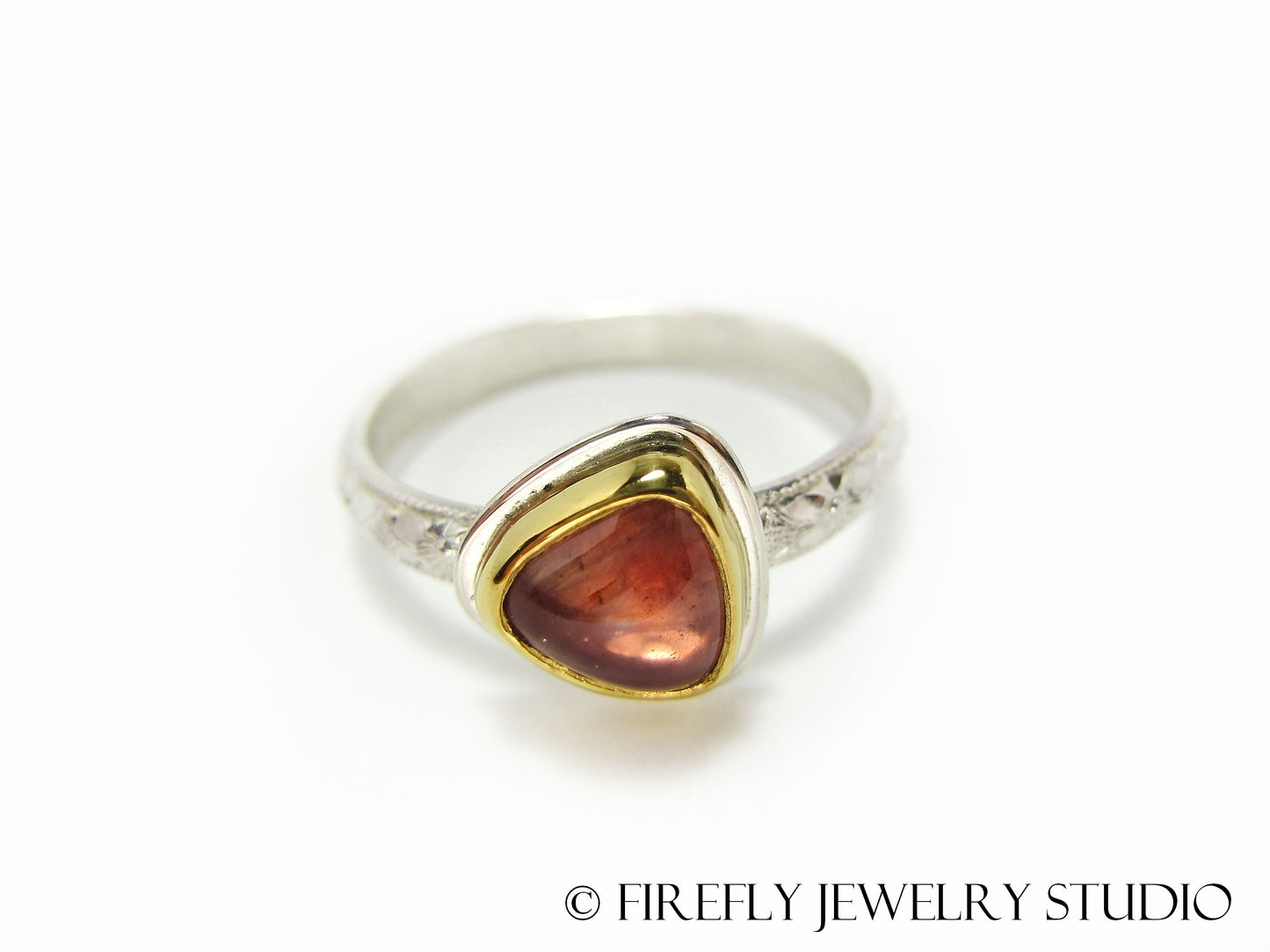 Sunstone Trine Ring in 24k Gold and Sterling. Size 7.75 - Firefly Jewelry Studio