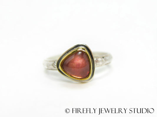 Sunstone Trine Ring in 24k Gold and Sterling. Size 7.75 - Firefly Jewelry Studio