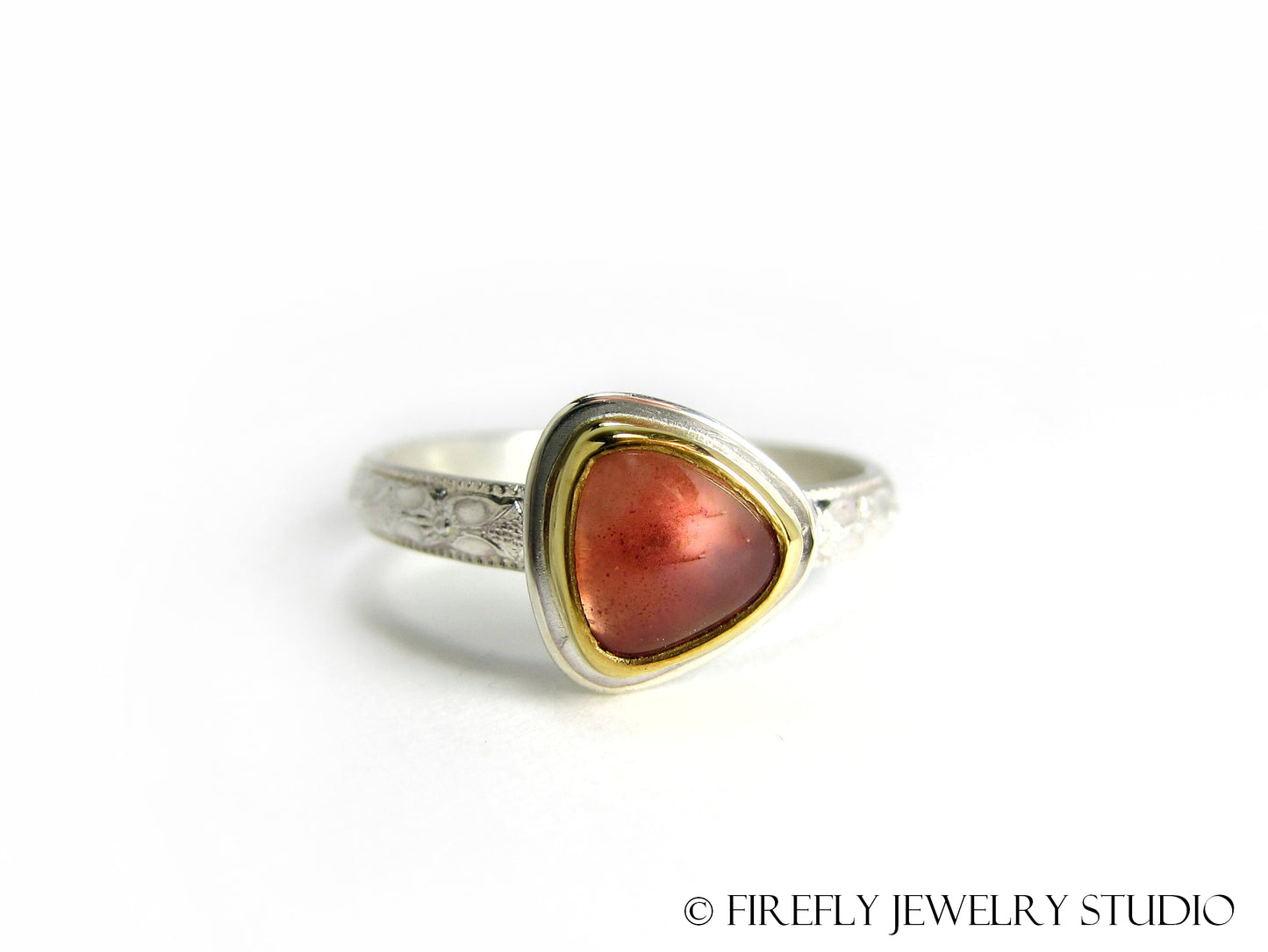 Sunstone Trine Ring in 24k Gold and Sterling. Size 7.75 - Firefly Jewelry Studio