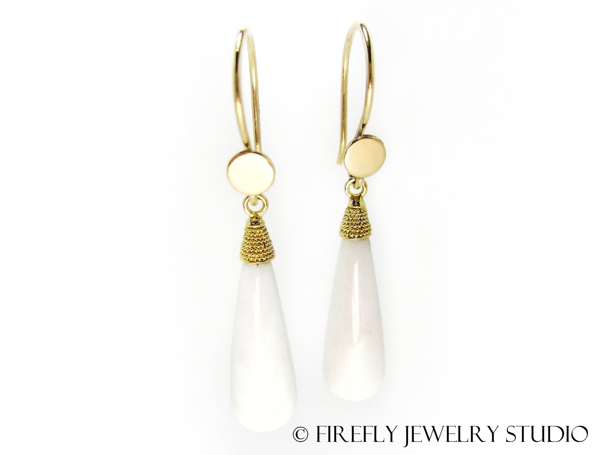 White Agate Full Moon Earrings in 18k Yellow Gold - Firefly Jewelry Studio