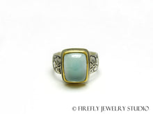 Load image into Gallery viewer, Aquamarine Ring in 24k Yellow Gold and Sterling. Size 8 - Firefly Jewelry Studio
