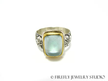Load image into Gallery viewer, Aquamarine Ring in 24k Yellow Gold and Sterling. Size 8 - Firefly Jewelry Studio
