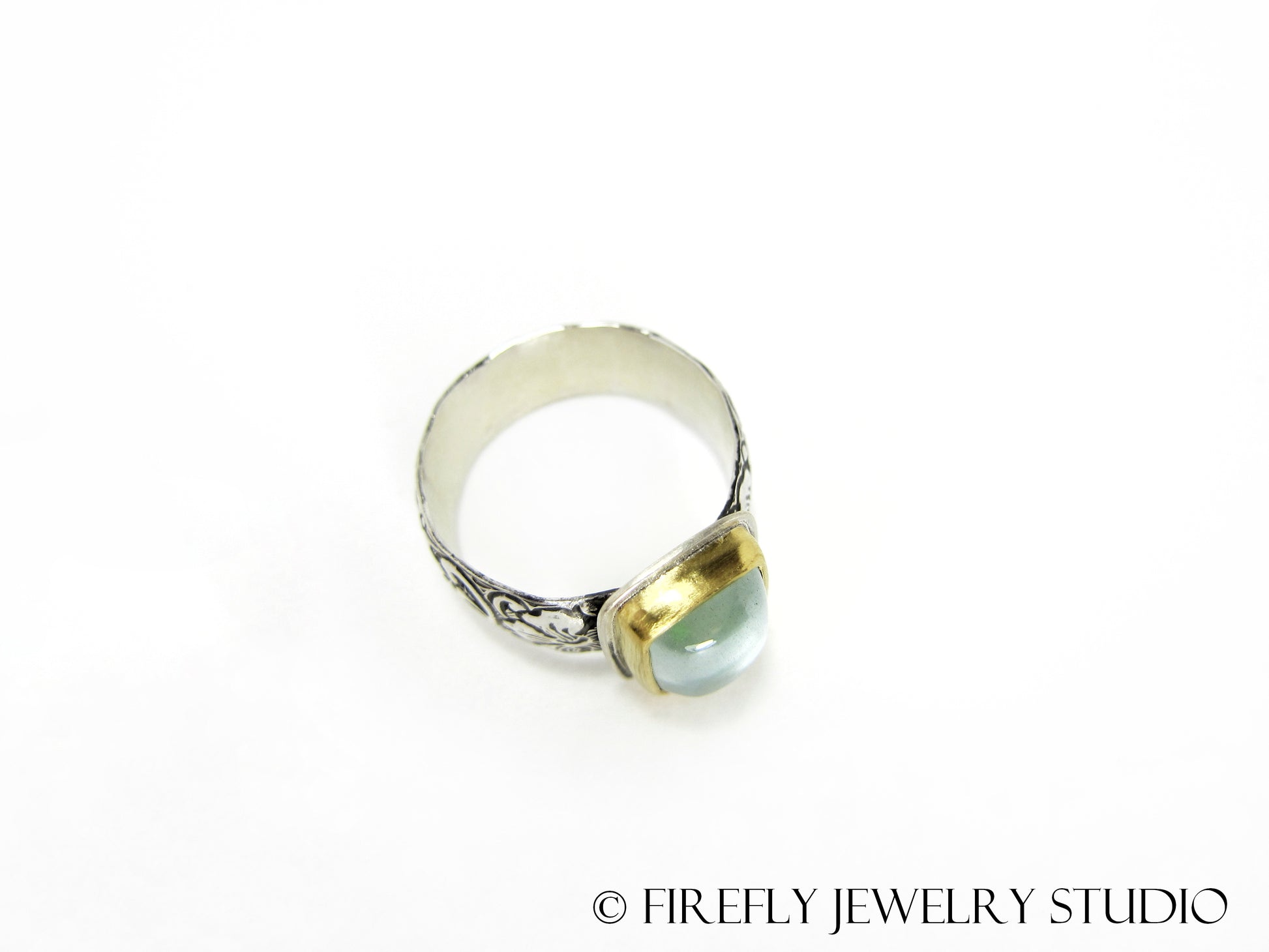 Aquamarine Ring in 24k Yellow Gold and Sterling. Size 8 - Firefly Jewelry Studio