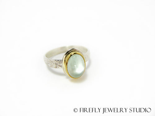 Aquamarine Oval Ring in 24k Gold and Sterling. Size 7.5 - Firefly Jewelry Studio