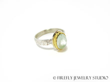 Load image into Gallery viewer, Aquamarine Oval Ring in 24k Gold and Sterling. Size 7.5 - Firefly Jewelry Studio
