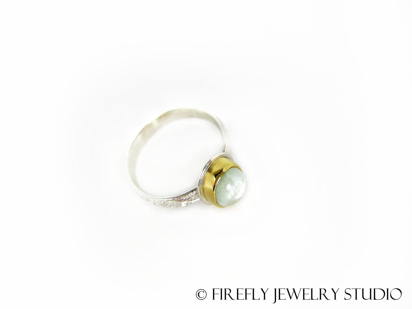 Aquamarine Oval Ring in 24k Gold and Sterling. Size 7.5 - Firefly Jewelry Studio