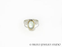 Load image into Gallery viewer, Aquamarine Oval Ring in 24k Gold and Sterling. Size 7.5 - Firefly Jewelry Studio
