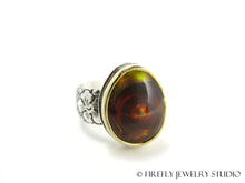 Load image into Gallery viewer, Fire Agate Vortex Ring in 24k Gold and Sterling Silver. Size 6.75 - Firefly Jewelry Studio
