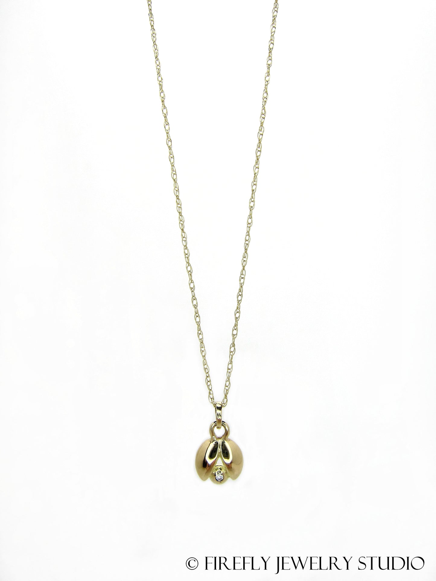 18k Yellow Gold Mini-Firefly Necklace with Diamond - Made to Order - Firefly Jewelry Studio