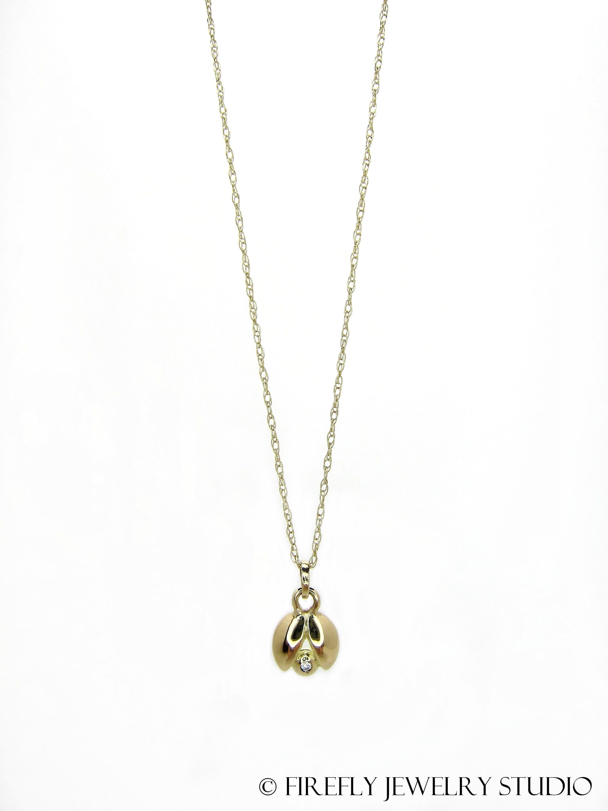 18k Yellow Gold Mini-Firefly Necklace with Diamond - Made to Order - Firefly Jewelry Studio