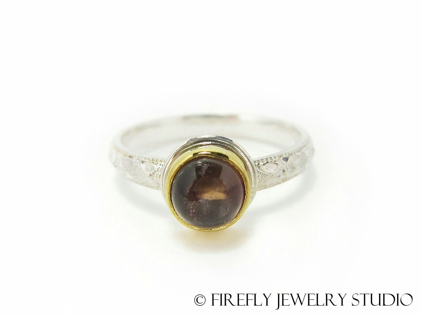 Sunstone Blood Moon Ring in 24k Gold and Sterling. Size 7 - Firefly Jewelry Studio