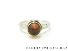 Load image into Gallery viewer, Sunstone Blood Moon Ring in 24k Gold and Sterling. Size 7 - Firefly Jewelry Studio
