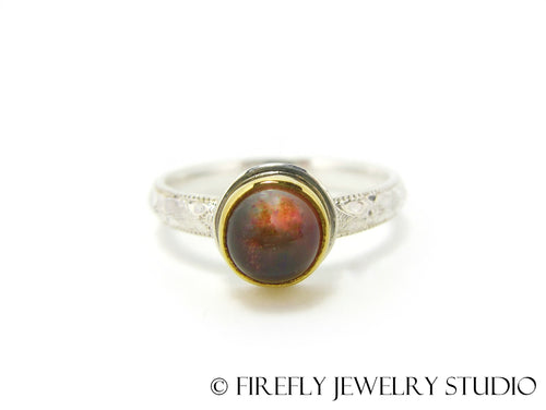 Sunstone Blood Moon Ring in 24k Gold and Sterling. Size 7 - Firefly Jewelry Studio