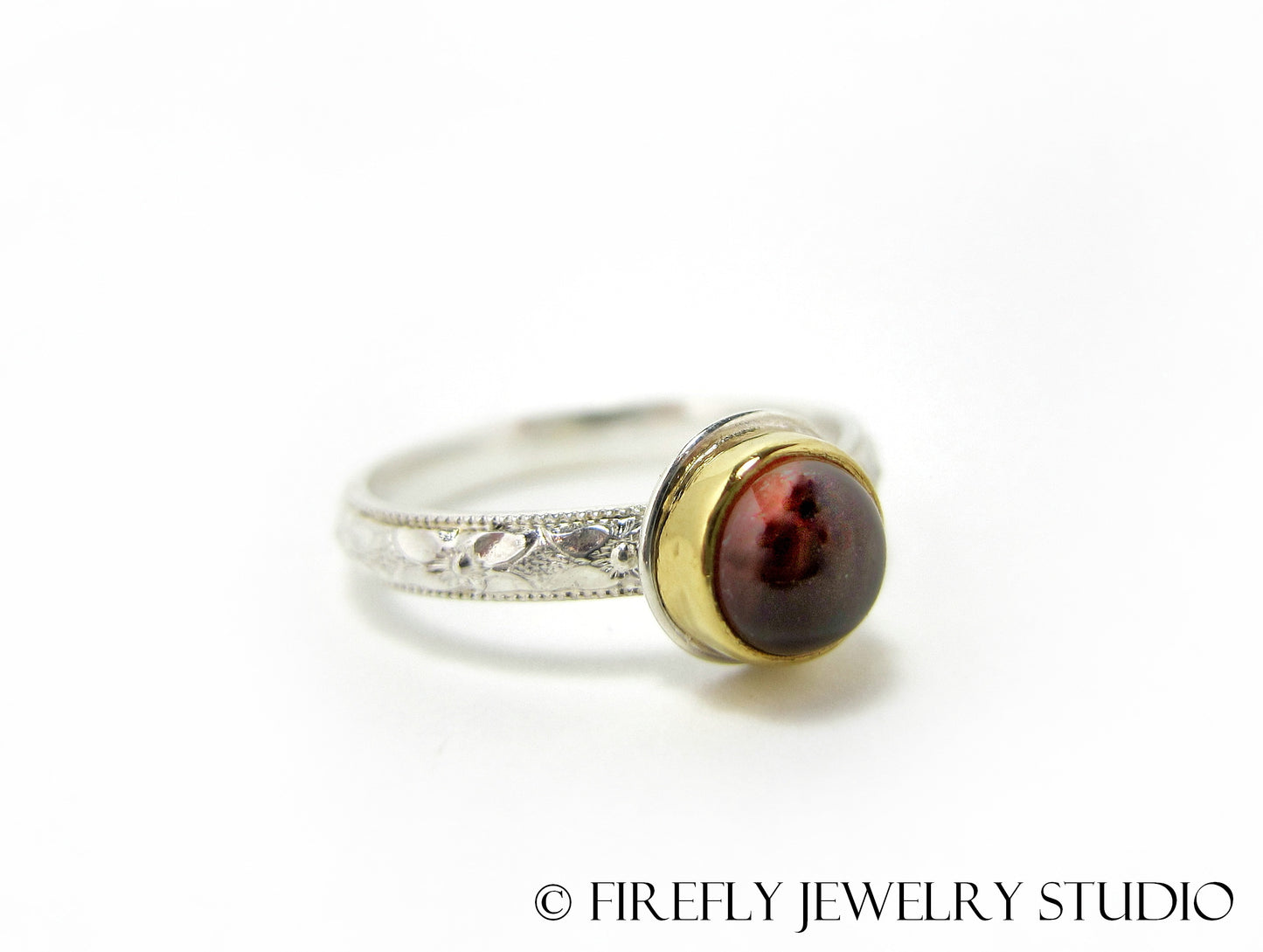 Sunstone Blood Moon Ring in 24k Gold and Sterling. Size 7 - Firefly Jewelry Studio