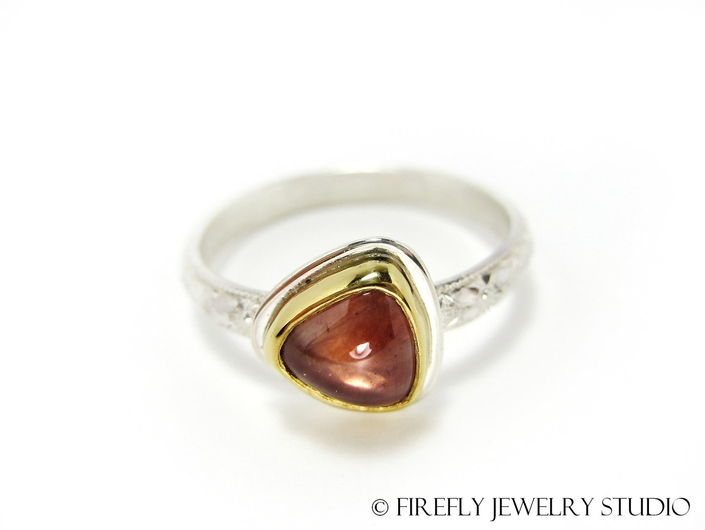 Sunstone Trine Ring in 24k Gold and Sterling. Size 7.75 - Firefly Jewelry Studio