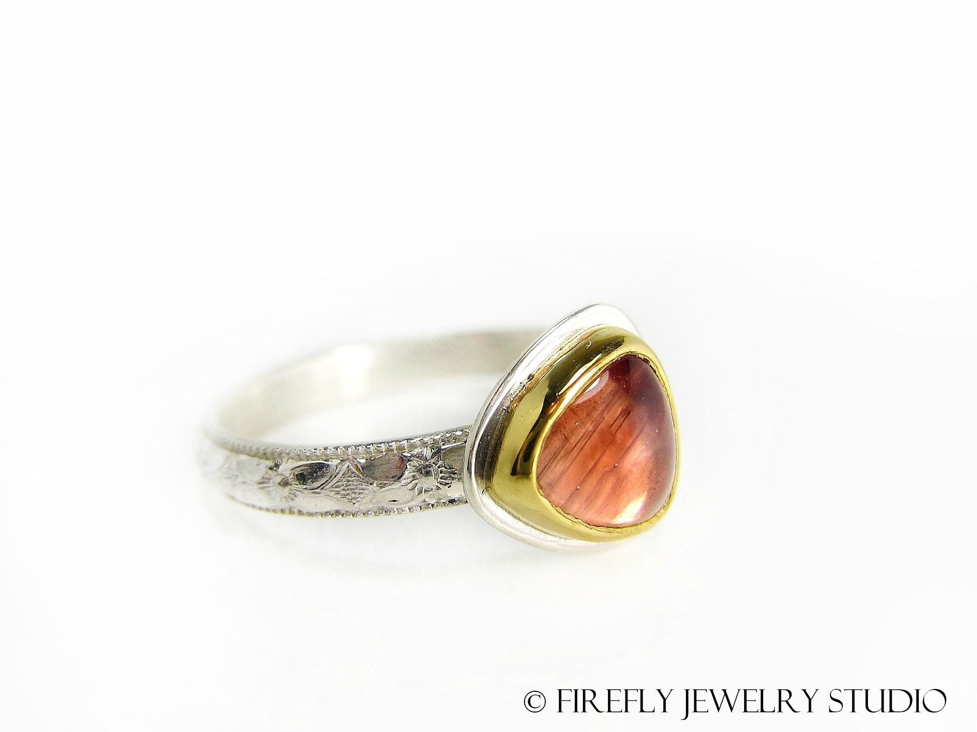 Sunstone Trine Ring in 24k Gold and Sterling. Size 7.75 - Firefly Jewelry Studio