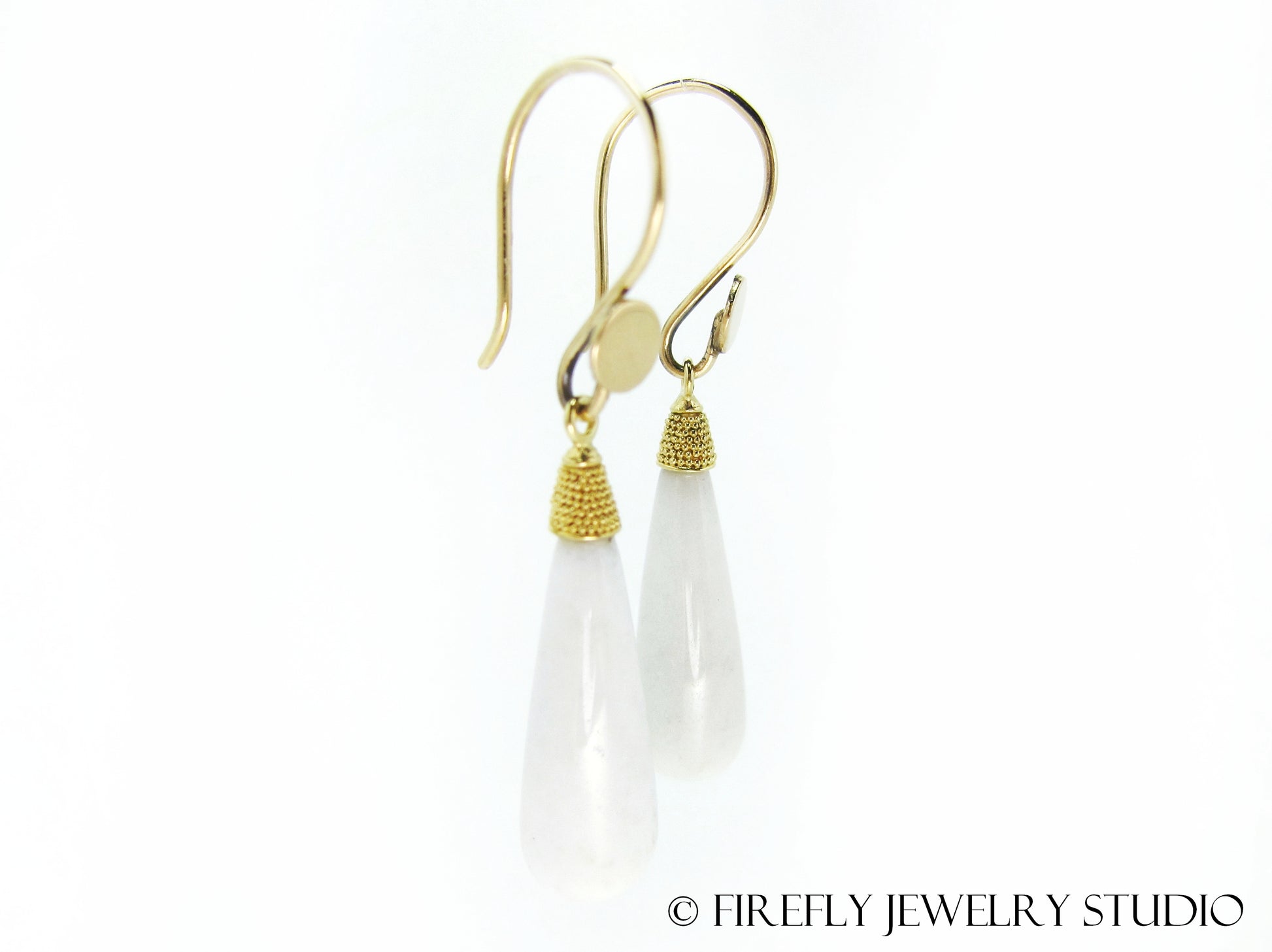 White Agate Full Moon Earrings in 18k Yellow Gold - Firefly Jewelry Studio