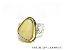 Load image into Gallery viewer, White Australian Opal Ring in 24k Gold and Sterling Silver with Lily Band. Size 7.25 - Firefly Jewelry Studio
